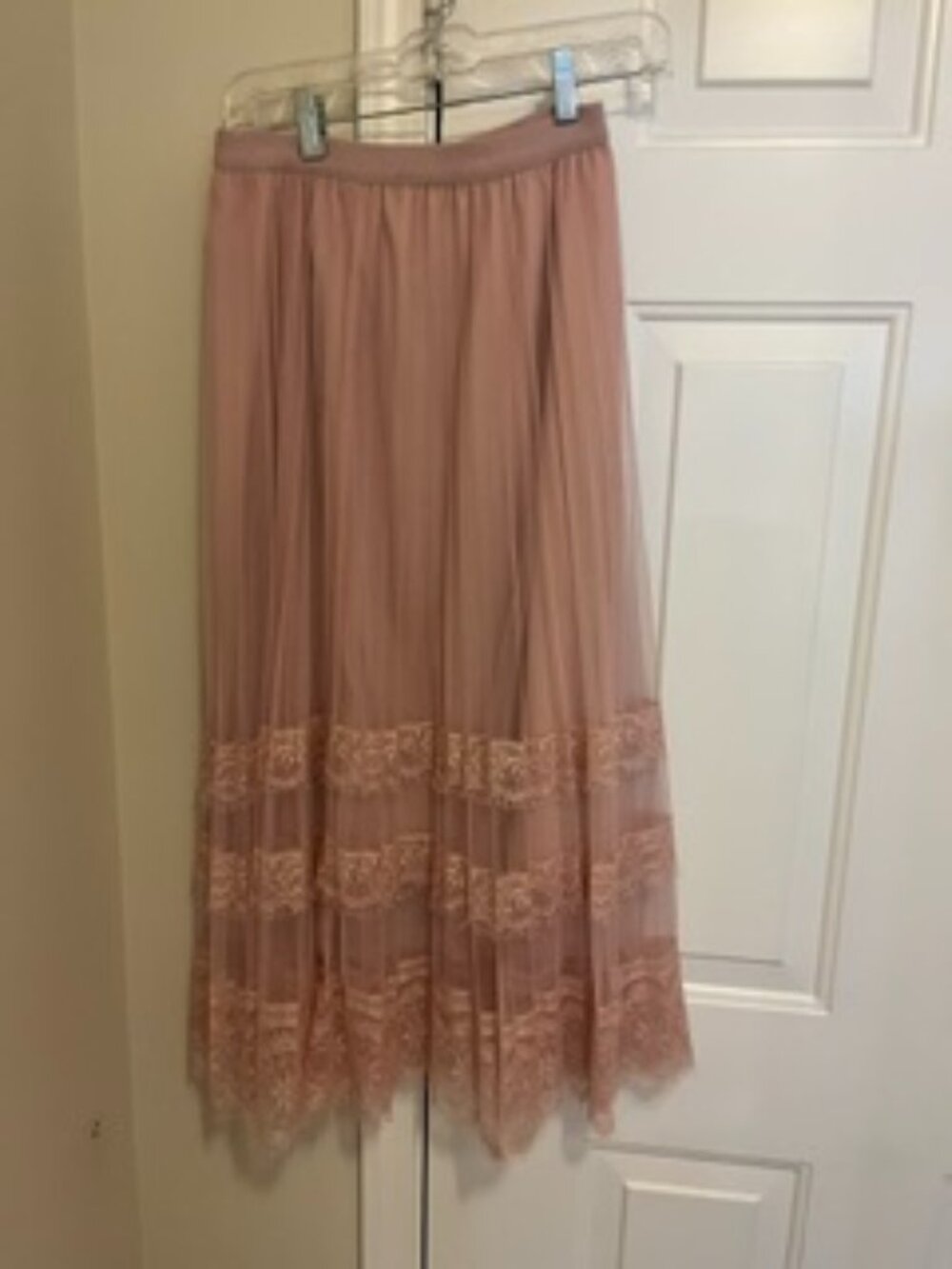 Pink chiffon w/lace skirt S/M